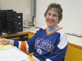 Teacher Leslie Cowley favours the Edmonton Oilers, the area’s nearest NHL team.
