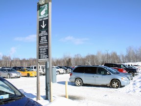 Canadore College has pay-and-display parking at its Commerce Court campus shown Monday, Feb. 4, 2013. Starting next week, towing will begin at Canadore and Nipissing University to remove vehicles that are illegally parked or have outstanding tickets. (PJ Wilson/The Nugget/QMI Agency)
