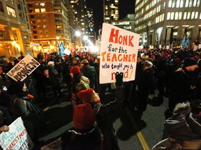 Elementary school teachers protest last month outside the Ministry of Education offices in Toronto.