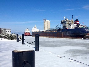 The Algomarine, foreground, and CSL Niagara are being repaired during their winter layovers in Owen Sound.