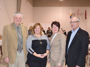Huron-Bruce MPP Lisa Thompson (second from left) and Perth-Wellington MPP Randy Pettapiece (right) welcomed MPP Jane McKenna (second from right) (Burlington), PC critic for Children and Youth Services and MPP Toby Barrett (left) (Haldimand-Norfolk), PC critic for Community and Social Services to the Knights of Columbus Hall in Wingham on Jan. 30 for a roundtable discussion session on social services delivery in Ontario, specifically in rural Ontario.