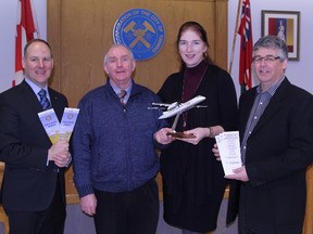 From left to right,  Rotary Escape co-chair Darren Taylor, mayor Tom Laughren, Rotary president Christina Geddes, and Rotary Escape co-chair Ross MacIvor.