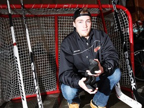 Deseronto Storm netminder Ben Elliott, a student at St. Theresa's, faced 80 shots in 40 minutes during a recent Empire Jr. C Hockey League contest. He averages 60 saves per game. (Jerome Lessard/The Intelligencer)