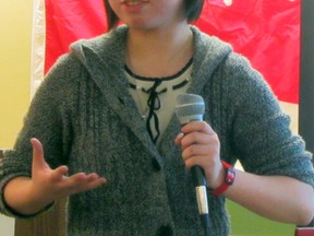 Rotary exchange student Kaori Miwa gave a presentation to the Portage Rotary Club, Tuesday, where she discussed herself and her home country. She arrived from Japan in Aug. of 2012. (ROBIN DUDGEON/PORTAGE DAILY GRAPHIC/QMI AGENCY)