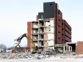 Demolition crews are slowly bringing down the old North Bay Civic Hospital on Scollard Street. The building -- the oldest part officially opened in 1951 -- has been sitting empty since the North Bay Regional Health Centre opened in late January 2011.