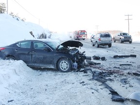 In this file photo, traffic is slow on Municipal Road 80 (Highway 69 N) because of a two-vehicle accident. JOHN LAPPA/THE SUDBURY STAR/QMI AGENCY