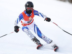 Marisha Russett shows her form during a recent alpine ski competition at Mansfield, competing for the Batawa U14 girls Tigers. (Photo submitted.)