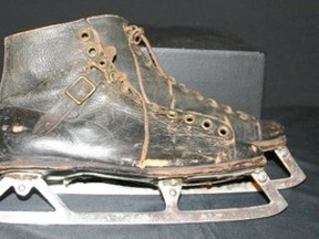 IMG-4151
These black men's skates (77.760. ab) were at least 50 years old in 1977 when Jean Hargrave donated them to the Museum. Note the buckle, as well as laces on the boots and the closed front and back wide blade.