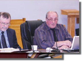 City Treasurer James Howie, left, and Timmins CAO Joe Torlone presented the first draft of the 2013 budget Tuesday night.