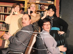 Starring in Theatre Cambrian's new Dolly Parton musical: 9 to 5 are, K.C. Rautiainen, Rachelle St-Denis, Angel Mannisto and seated are Marc Taillefer and Andrea Falcioni.
GINO DONATO/THE SUDBURY STAR