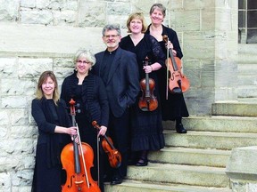 The newly formed Kingston Chamber Ensemble, cellist Jill Vitols, violinists Melinda Raymond and Giselle Dalbec, violist Eileen Beaudette and pianist Michel Szczesniak, will perform their season finale concert on Sunday, Feb. 10 at Currie Hall.      Contributed photo - Judie Goldie