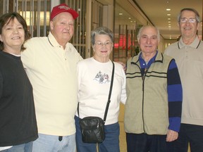 Regular mall walkers at the Downtown Chatham Centre include, from left: Debbie Taylor, Peter Millward, Esther Viknanek, Tony Barbuto and Paul Woodman. The mall walkers club marked its 20th anniversary last week.