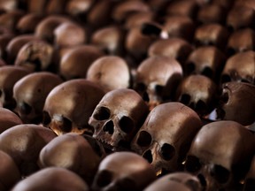 The skulls of Rwandan victims rest on shelves at a genocide memorial inside the church at Ntarama just outside the capital Kigali. Some 5,000 people, mostly women and children, sought refuge near the church in April 1994, but were massacred by Hutu extremists who used grenades, clubs and machetes to kill their victims. The doctrine 'Responsibility to Protect' arose from the horrors of the 1990s, but thus far is an 'elegant but ephemeral concept' rather than a practice, argues Geoffrey Johnston.