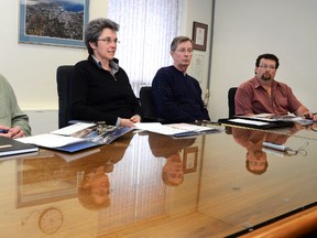 Owen Sound Mayor Deb Haswell speaks at a news conference on Thursday at city hall where  she announced  the city's websites had been hacked and could be down for as long as 14 days while officials works to get them back online. From left are acting city manager Brad McRoberts, Haswell, Owen Sound's director of financial services Wayne Ritchie and manager of information Technology Jamie Walpole.