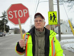 Jarvis crossing guard Wayne Morningstar recently collected more than 200 signatures on a petition calling for additional safeguards at the hamlet’s two school crosswalks. Haldimand council agreed to the measures this week. (MONTE SONNENBERG Simcoe Reformer)