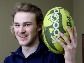 Regiopolis-Notre Dame student Rhys Davies, 16, is heading to Las Vegas to play for Ontario’s under-18 team in an international rugby sevens tournament this weekend. (Ian MacAlpine/The Whig-Standard)