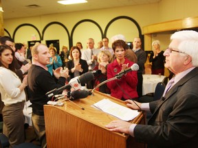 Sudbury MPP Rick Bartolucci, right, announced on Thursday, February 7, 2013 in Sudbury, ON. that he will not run in the next provincial election. JOHN LAPPA/THE SUDBURY STAR/QMI AGENCY