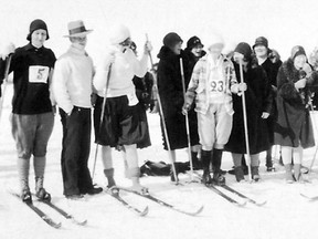 Female competitors line up for a cross-country race during the Timmins Winter Carnival, Feb. 1, 1929.