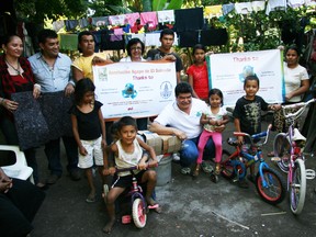 Bicycles donated by Sarnia-Lambton residents were delivered to El Salvador in time for Christmas by the Sarnia-based project, Support of Lambton for Latin America. It's founders, Dolores and Mario Quintanilla, travelled to El Salvador in December and are now asking for donations of shoes to be sent to poor communities there. Sarnia, Ont., Feb. 7, 2013  SUBMITTED PHOTO