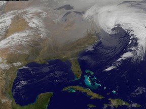 A blizzard is seen over Canada and the northeastern United States in this February 8, 2013 GOES satellite image courtesy of NOAA. (REUTERS/NASA/NOAA/GOES Project/Handout)