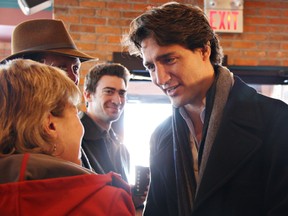 HEATHER CARDLE, for The Expositor

Justin Trudeau, a candidate for the federal Liberal leadership, visits Williams Fresh Café on West Street on Saturday morning.