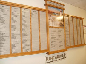 Due to continued financial support of South Bruce Grey Health Centre Kincardine, the Kincardine and Community Hospital Foundation has had to expand the donor wall to recognize contributors in 2013. (SUBMITTED)