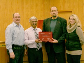 Nesen Naidoo was presented with his FCM award last week by Mayor Moe Hamdon, Coun. Dean Shular and Coun. Nicole Nadeau.