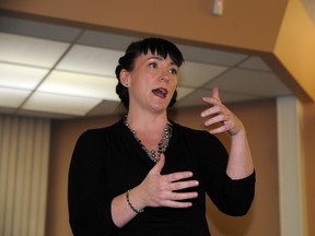 Guest speaker Jody Laird gives presentation about workplace safety on behalf of the John Petropoulos Memorial Fund. Laird spoke to emergency responders and the public at Grande Prairie & Area Safe Communities on Monday, urging attendants to follow the workplace health and safety regulations that could save someone’s life. (Elizabeth McSheffrey/Daily Herald-Tribune)