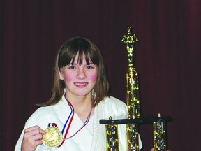 Jessica Brownell from the Portage Judo Club not only picked up first place in the U15 36/40 kg combined category but won a trophy for fastest female takedown (ippon) in 4.5 seconds at the Winnipeg Inner City Judo Tournament. (submitted photo)