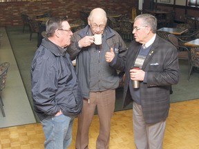 Arden Posein and Bob Miller speak with Mayor Bill Elliot during the monthly Coffee with the Mayor event at the Legion in Wetaskiwin Feb. 7.