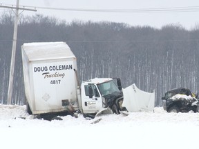 The driver of a pick-up truck is dead following a two vehicle crash Wednesday morning near the intersection of the Grey-Bruce Line and Brant Concession 4E.