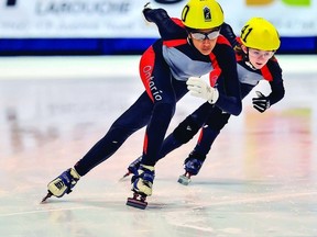 Aliya Howard (left) competes at the 2012 Eastern Canadian Short Track Championships. Howard is one of several members of the Kingston Striders Speedskating Club who continually bring home medals from regional, provincial and national competitions.