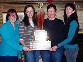 The overall winners at the Women's Rockin’ in Red Bonspiel was a team from the Woodstock Curling Club with lead Judy Farlow, second Susan Richards, vice Arlene Bolton, skip Paula Seggewiss. (Special to QMI Agency)