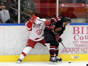 FILE PHOTO
The Brockville Braves play the Pembroke Lumber Kings on February 10, 2013. The Braves return to hockey soon; their first league game is in Gloucester on August 31.