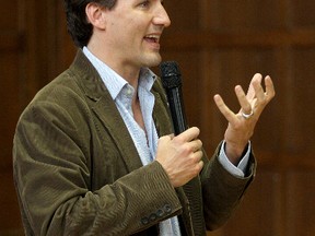 Then federal Liberal leadership candidate Justin Trudeau speaks to about 200 Queen's University students and members of the public at Wallace Hall during a leadership campaign stop in Kingston on Wednesday February 13 2013 
IAN MACALPINE/Kingston Whig-Standard/QMI Agency