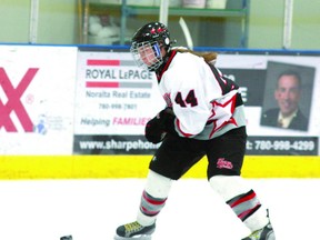 Fort Saskatchewan’s Nicole Simmonds winds up for a shot, with the Fury only having one game left to face in the regular season.
Photo by Aaron Taylor/Fort Saskatchewan Record/QMI Agency