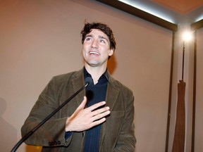 Justin Trudeau, front runner in the Federal Liberal leadership race, speaks before more than 200 students and teaching staff at Loyalist College in Belleville, Ont. Thursday morning, Feb. 14, 2013. JEROME LESSARD/The Intelligencer/QMI Agency