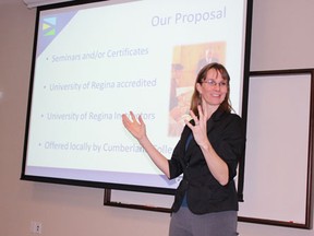 Rebecca Cross of Cumberland College made a presentation at the Melfort and District Cgamber of Commerce luncheon on Wednesday, February 13.