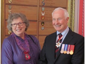 Medal of Bravery  recipient Gayle Barker with Governor General David Johnson.