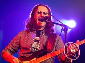 Rush bassist Geddy Lee plays at Rexall Place in Edmonton, AB last year.