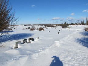 Mayerthorpe Cemetery was shrouded in snow on Wednesday, Feb. 13.