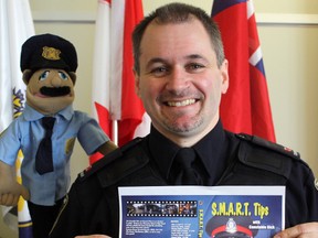 Const. Rick Lemieux of the Timmins Police Service and his polyester puppet pal, Sgt. Short, are looking forward to the release of their new DVD, SMART Tips with Constable Rick. The DVD offers a series of nine episodes geared towards youth to spread the message and give advice on how to stay safe and involved in one's community. There will be a free premiere at Timmins High & Vocational School on March 7 to celebrate the release of the DVD.