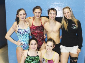 These members of the Petawawa Predators Swim Club did well at the Eastern Ontario Swimming Association Short Course Regional Championship Meet, held at the Nepean Sportsplex Feb. 1-3, 2013. Standing in back are, from left, Tara Hetherington, Kassidy Beattie, Alex Boyle and head coach Stephanie LeBreton. Kneeling in front are Sydney Ventress, left, and Libby Hetherington. For more community photos, please visit our website photo gallery at www.thedailyobserver.ca.