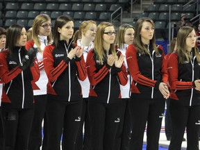 Team Ontario takes part in the Opening Ceremonies Saturday morning at the Scotties Tournament of Hearts in Kingston. Danielle VandenBrink, The Whig-Standard