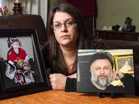 Victoria Fraser with photographs of her deceased son Elgin Fraser and father Kirk Fachnie. Errol McGihon/Ottawa Sun/QMI Agency