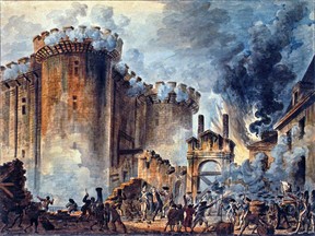 The Storming of the Bastille, a watercolour by Jean-Pierre Houel (1735-1813). The French Revolution gave us the terms 'right' and 'left' as political labels.