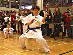 KARA WILSON, for The Expositor

Noah Boudreault, of Don Warrener's Martial Arts Academy, competes in a three-point sparring event during the 19th annual Canadian Karate Organization tournament at Mohawk College on Saturday.