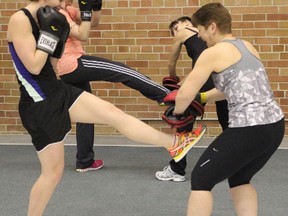 Participants work up a sweat during the kickboxing class as part of South Dundas’ recreational programming.