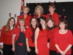 The Feb. 9 Hearts for Cuba fundraiser at the Bow Valley Baptist Church was a big hit. Pictured are nine of the 10 participants in the mission. Back row, from left, Wanda, Judy, Shannon; bottom, Crystal, Marie, Melanie, Marsha, Jana and Barb. Missing is Kathy.
