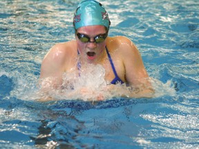 Alex Olsen takes a breath while practicing her breaststroke back at the Kenora Rec Centre. Olsen was one of five athletes from the Kenora Swimming Sharks who traveled to Saskatchewan for the Western Canadian Championships.
GRACE PROTOPAPAS/Daily Miner and News
